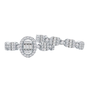 Ensemble de bagues ovales en argent sterling S925 avec accents diamants géométriques