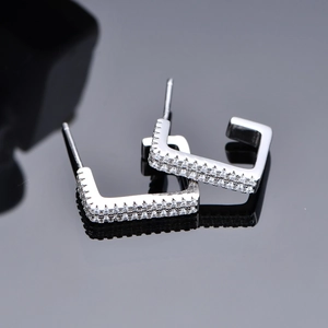 Elegant S925 sterling silver square huggie earrings with sparkling cubic zirconia inlay