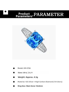 Detailansicht eines 925er Silberrings mit 10x8mm blauem Edelstein und Zirkonia-Akzenten