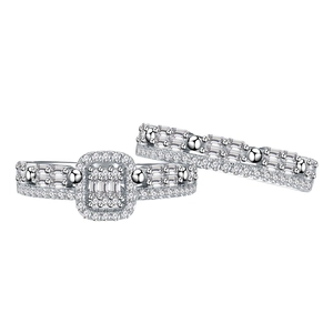 Elegant S925 sterling silver stacking ring set featuring a square cut center stone and band