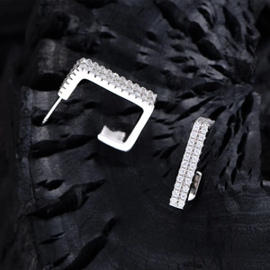 Minimalist S925 sterling silver rectangular hoop earrings with sparkling pave zircon stones