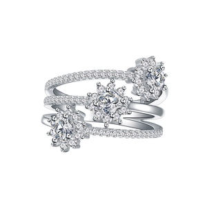 Bague flocon de neige en argent 925 à trois couches avec micro-pavé de zircons étincelants