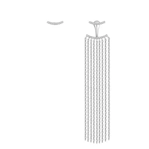 925 Sterling Silver Asymmetric Long Tassel Stud Earrings For Women Shiny Rhinestone Inlaid Fashion Jewelry Party Gift