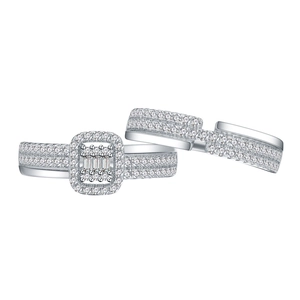 Sparkling S925 sterling silver stacked ring set with micro-pave cubic zirconia crystals