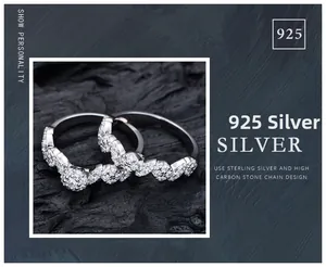 Detailed view of S925 sterling silver ring set with micro-set high carbon stone clusters