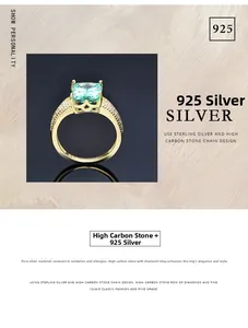 Close-up of cushion-cut green carbon stone on a 925 silver ring with pavé diamonds