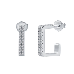 S925 sterling silver rectangular stud earrings with white cubic zirconia pavé setting