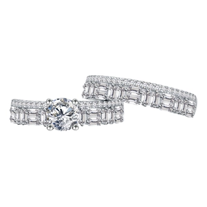Luxury 925 sterling silver bridal ring set with 6mm brilliant round-cut zirconia stones