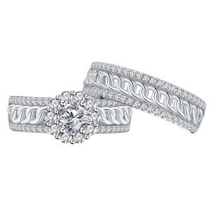 Funkelndes S925 Silber Verlobungsring-Set mit Schneeflocken-Halo und Seil-Struktur