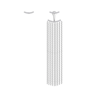 Elegant 925 sterling silver asymmetrical long tassel earrings with sparkling zircon stones