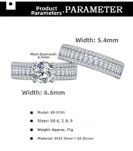 Detail view of S925 silver bridal ring set specifications and Marquise cut zircon stones