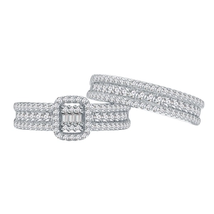 Sparkling S925 silver halo engagement ring set with micro-pave white zircon stones