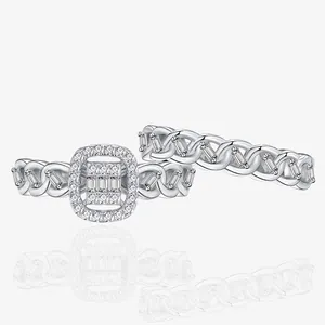 925 Sterling Silver Zirconia Halo Rings Combination Twist Link Chain Design Stacking Rings Jewelry For Women Finger Ring