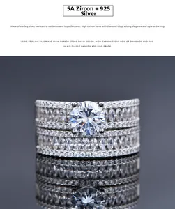 Detail of 925 sterling silver bridal ring set with 5A cubic zirconia and marquise stones