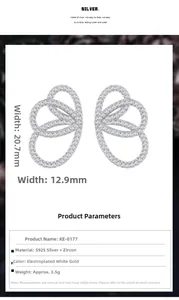 Vue macro de boucles d'oreilles ailes de papillon en argent serties de zircons brillants