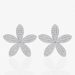 Boucles d'Oreilles Clous Fleur en Argent Sterling 925 avec Zirconia Micro-Pave pour Femmes Bijoux Floraux de Mode Exquis