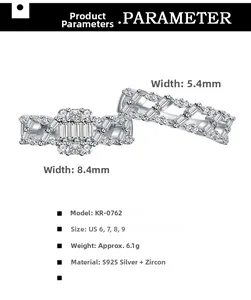 Macro shot of S925 silver ring set with zircon showing 8.4mm and 5.4mm widths