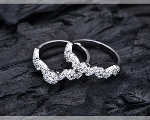 Macro view of S925 silver micro-pasted bridal ring set with sparkling zircons