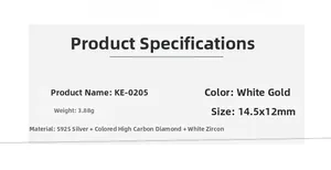 Detailed specifications for S925 silver oval studs with colored high carbon diamonds