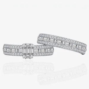 925 Sterling Silver Ring Set Emerald Cut Cubic Zirconia Stackable Wedding Engagement Two-Piece Ring For Women Fashion Jewelry