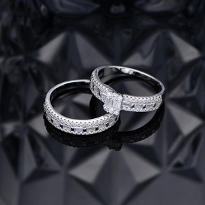 Elegant S925 sterling silver rectangular cubic zirconia bridal set with mirror reflection