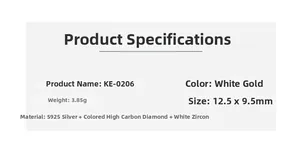 Detailed specifications of rectangle zirconia sterling silver earrings with dimensions
