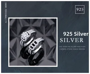 Detail of S925 sterling silver stacked rings with micro-pave diamonds and floral center