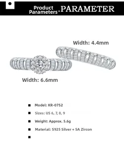 Detailed specifications of S925 silver ring set with 5A cubic zirconia stones