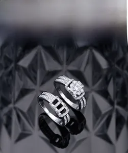 Macro shot of S925 sterling silver stacked rings with 5A zircon and micro-inlay finish
