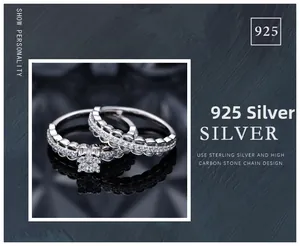 Macro shot of 925 sterling silver chain design rings with high carbon diamond stones