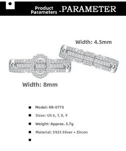 Detail of S925 silver ring featuring oval zircon inlay and technical specifications