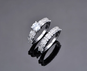 Macro shot of 925 sterling silver ring set with 6mm main stone and pavé diamond detailing