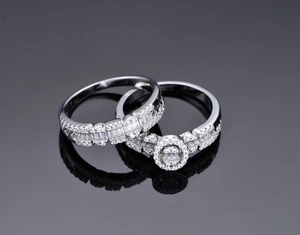 Macro shot of S925 silver halo ring set with oval zircon and pavé diamonds details