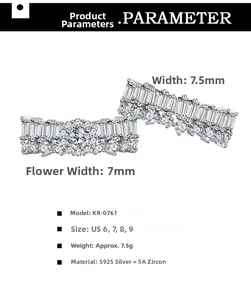 Detailed S925 silver snowflake ring parameters with cubic zirconia specifications