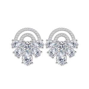 Elegant S925 silver arc earrings with pear-cut zircons and micro-pave diamonds