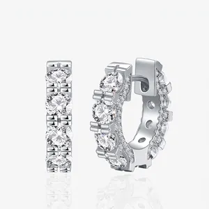 925 Sterling Silver Hoop Earrings Inlaid Clear Zirconia Pave Row Design Fashion Jewelry For Women Elegant Huggie Earrings