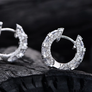 Elegant S925 sterling silver hoop earrings with marquise and round cut cubic zirconia