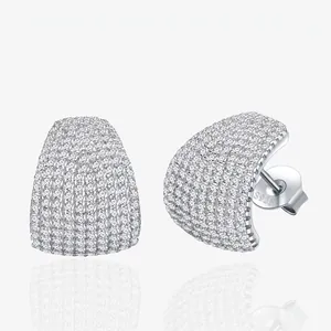 925 Sterling Silver Micro Pave Zirconia Stud Earrings For Women Curved U-Shape High Quality Fine Jewelry Ear Studs