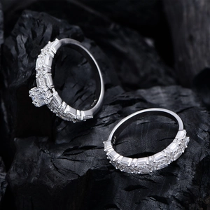 Elegant S925 sterling silver stacked ring set with rectangular cubic zirconia and stones