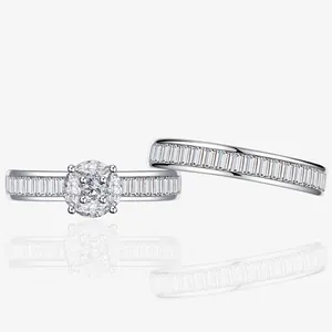 Anello Halo in Argento Sterling S925 E Fede Baguette Zirconia Anelli Matrimoniali Impilabili Per Donna Gioielli da Dito Eleganti