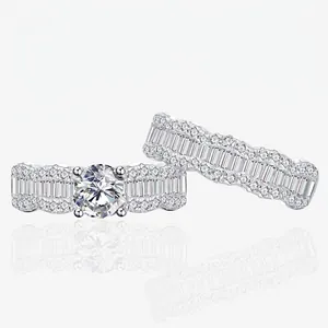 925 Sterling Silver Wave Texture Zirconia Ring Set For Women Elegant Stackable Wedding Engagement Simulated Diamond Band Jewelry