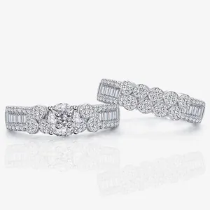Set di Anelli in Argento Sterling S925 Micro-Pavé di Zirconia per Donna Elegante Set di Fasce per Fidanzamento Matrimonio