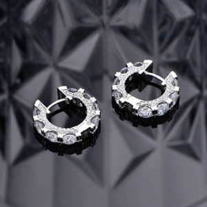Elegant S925 sterling silver hoop earrings with sparkling cubic zirconia pavé stones