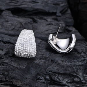 Pair of S925 sterling silver U-shaped stud earrings with pavé set zirconia stones