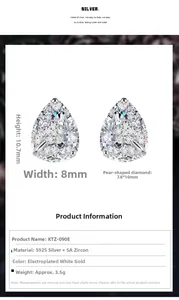Macro detail showing S925 silver flower stud earrings with 5A pear-cut zircons