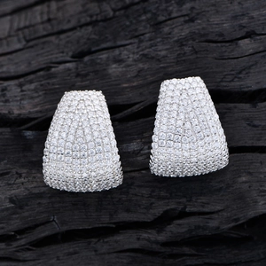 Exquisite silver-tone micro-pave hoop earrings with brilliant white cubic zirconia stones