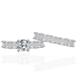 925 Sterling Silver Rings For Women Featuring Round Brilliant Cut Zirconia And Baguette Stones Stacking Style Jewelry
