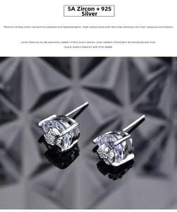 Macro shot of 925 silver pear cut zircon flower earrings on black geometric surface