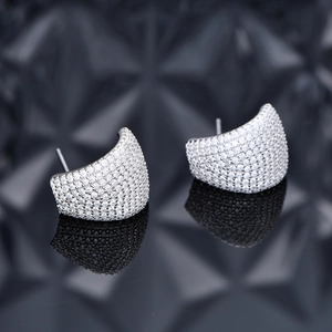 Polished silver pave crystal stud earrings with micro-inlaid sparkling gemstones