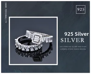 Detail of S925 silver ring set with geometric step-cut stones and cubic zirconia
